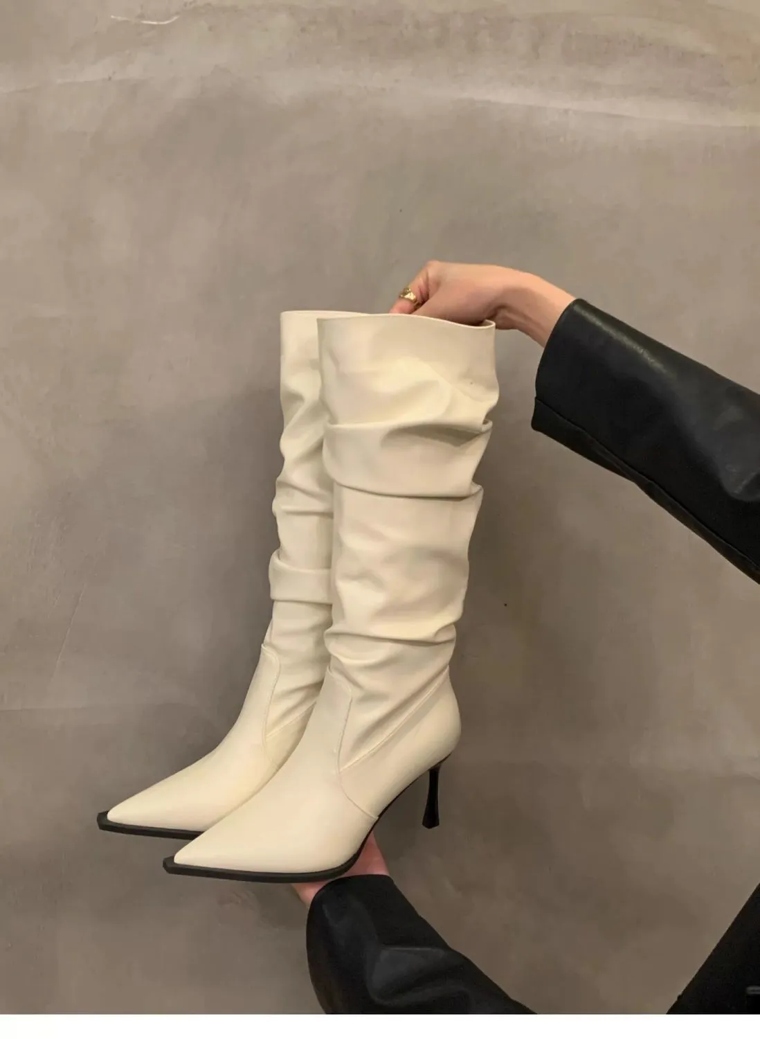 Women's Pointed Toe High Heel Leather Boots - European American Fashion Long Boots for 2025 - Stylish Slender Heel Boots showcase 10