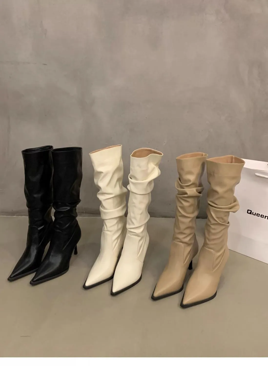 Women's Pointed Toe High Heel Leather Boots - European American Fashion Long Boots for 2025 - Stylish Slender Heel Boots showcase 16