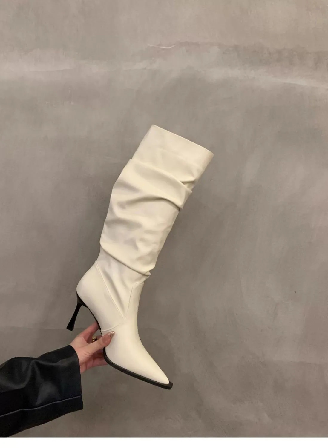 Women's Pointed Toe High Heel Leather Boots - European American Fashion Long Boots for 2025 - Stylish Slender Heel Boots showcase 11