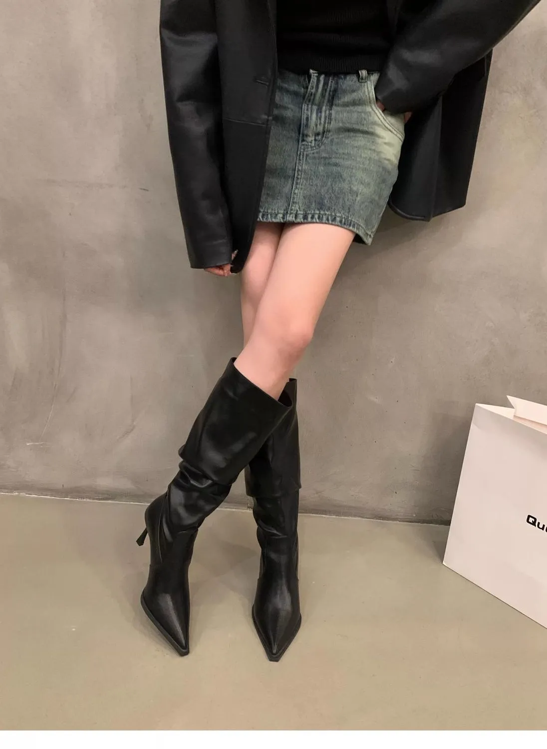 Women's Pointed Toe High Heel Leather Boots - European American Fashion Long Boots for 2025 - Stylish Slender Heel Boots showcase 7