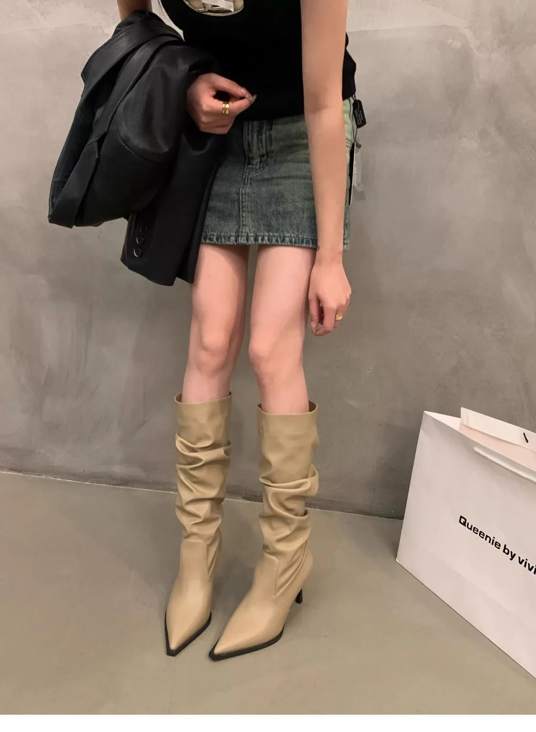 Women's Pointed Toe High Heel Leather Boots - European American Fashion Long Boots for 2025 - Stylish Slender Heel Boots showcase 5