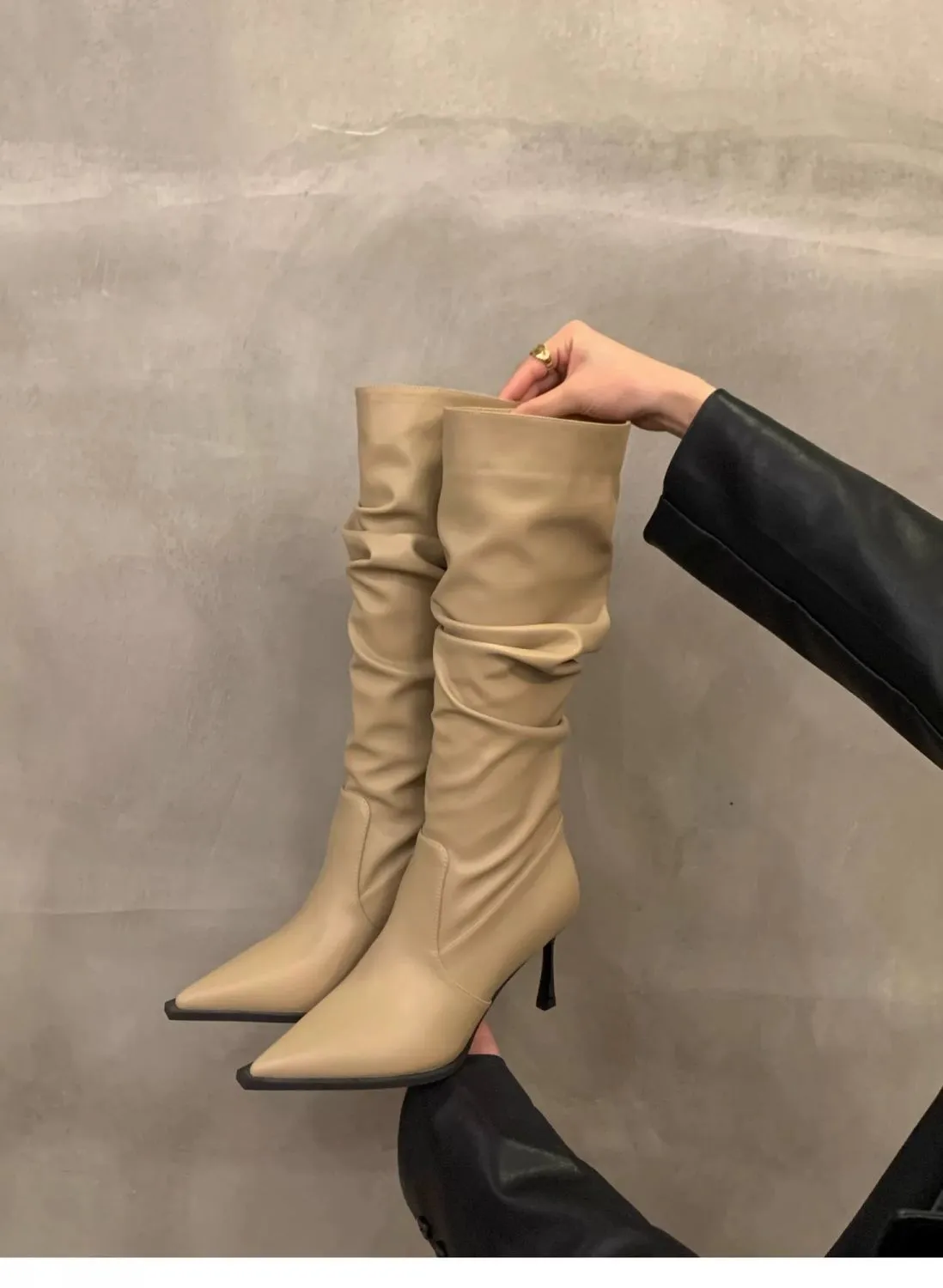 Women's Pointed Toe High Heel Leather Boots - European American Fashion Long Boots for 2025 - Stylish Slender Heel Boots showcase 12