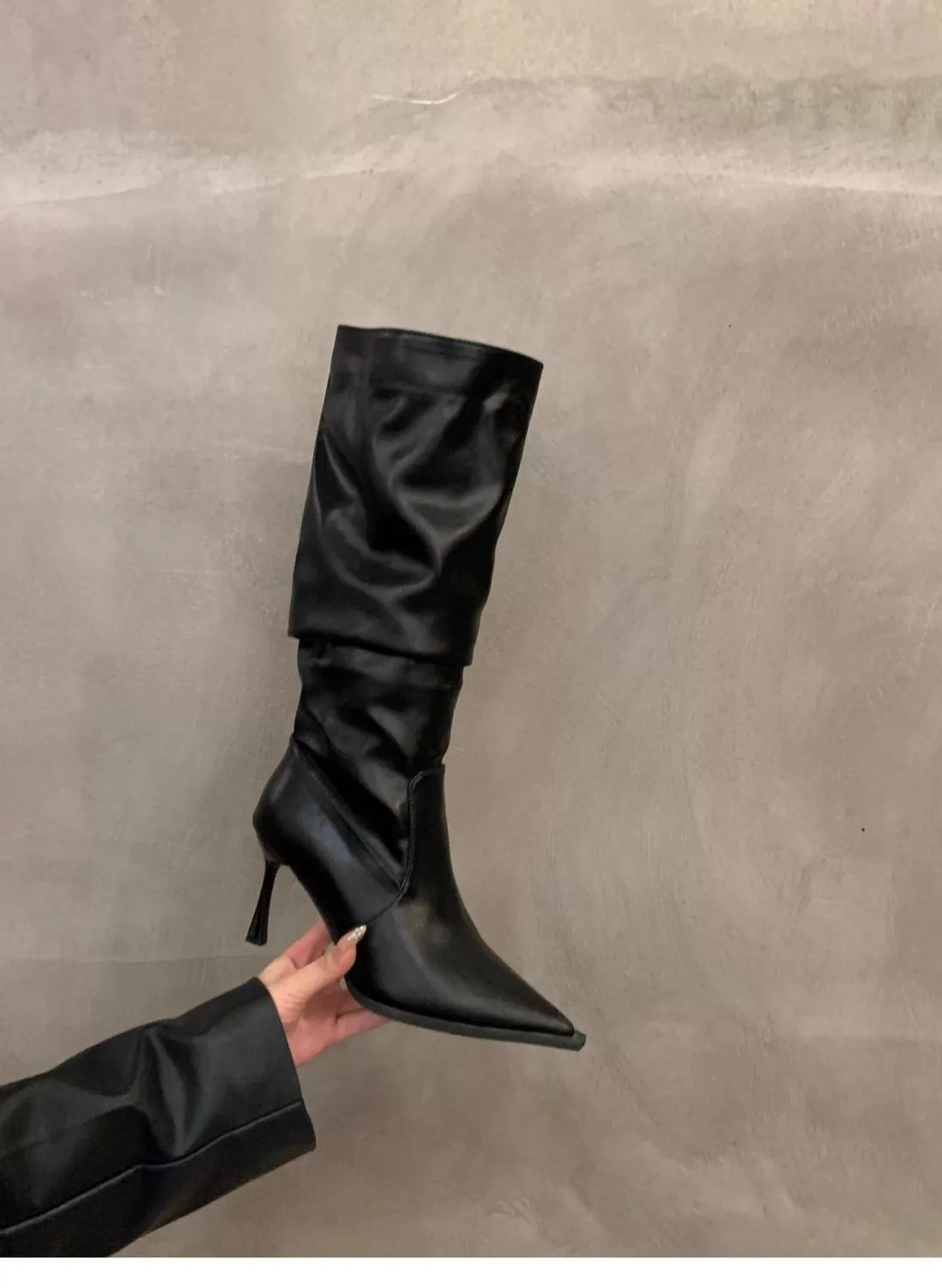 Women's Pointed Toe High Heel Leather Boots - European American Fashion Long Boots for 2025 - Stylish Slender Heel Boots showcase 9