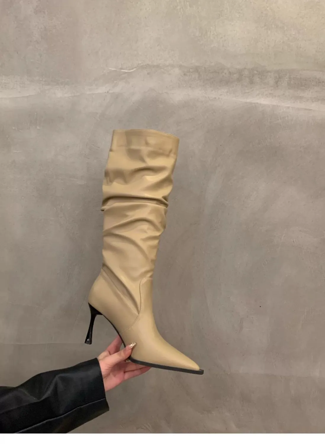 Women's Pointed Toe High Heel Leather Boots - European American Fashion Long Boots for 2025 - Stylish Slender Heel Boots showcase 13