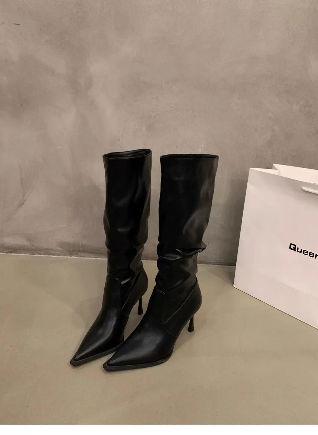 Women's Pointed Toe High Heel Leather Boots - European American Fashion Long Boots for 2025 - Stylish Slender Heel Boots showcase 14