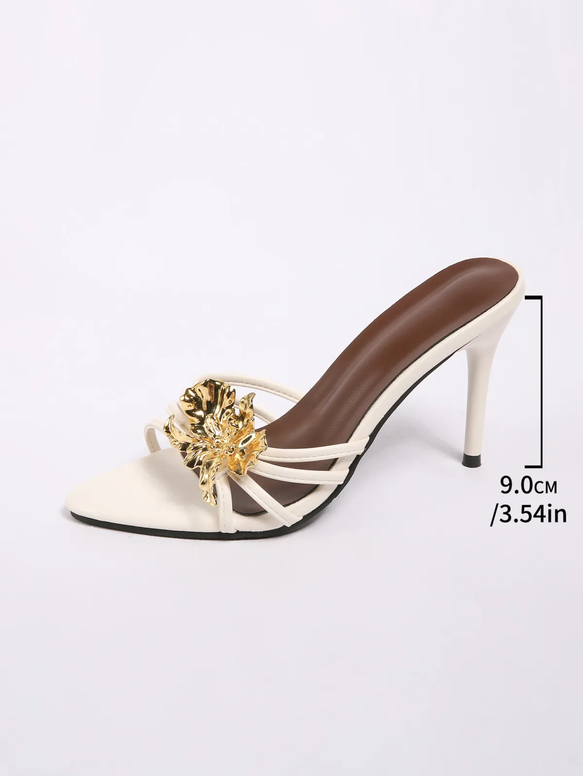 Women's Summer Heeled Sandals with Metal Flower Decoration, Pointed Toe Stiletto Heel Slippers, Plus Size Fashionable Party Shoes for Women showcase 2