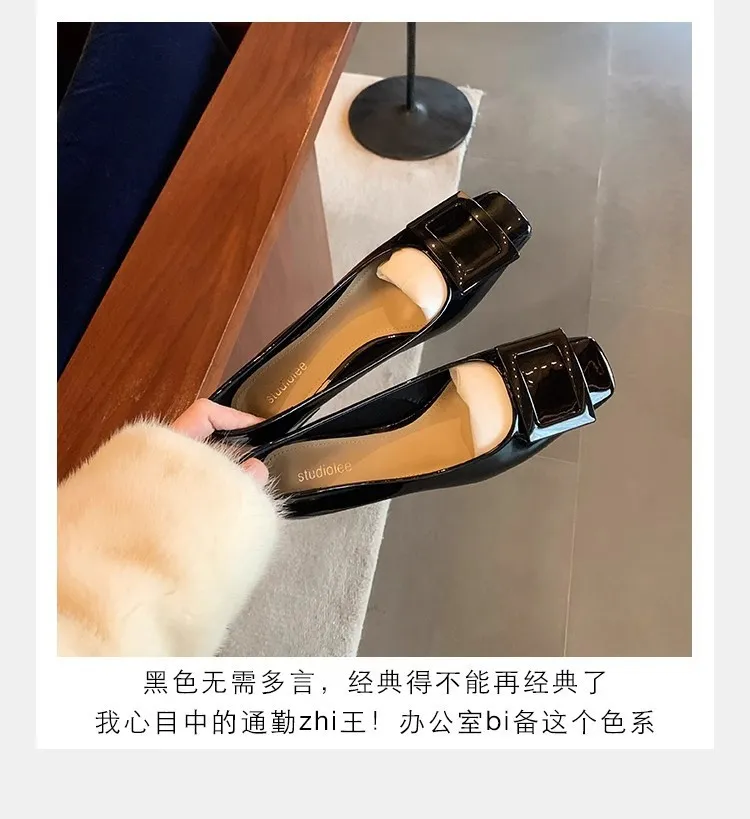 Women's Classic Square Buckle Work Heels - Thick Heel, Square Toe, Elegant Style High Heel Shoes for Spring - Studiolee Grape Mom showcase 9