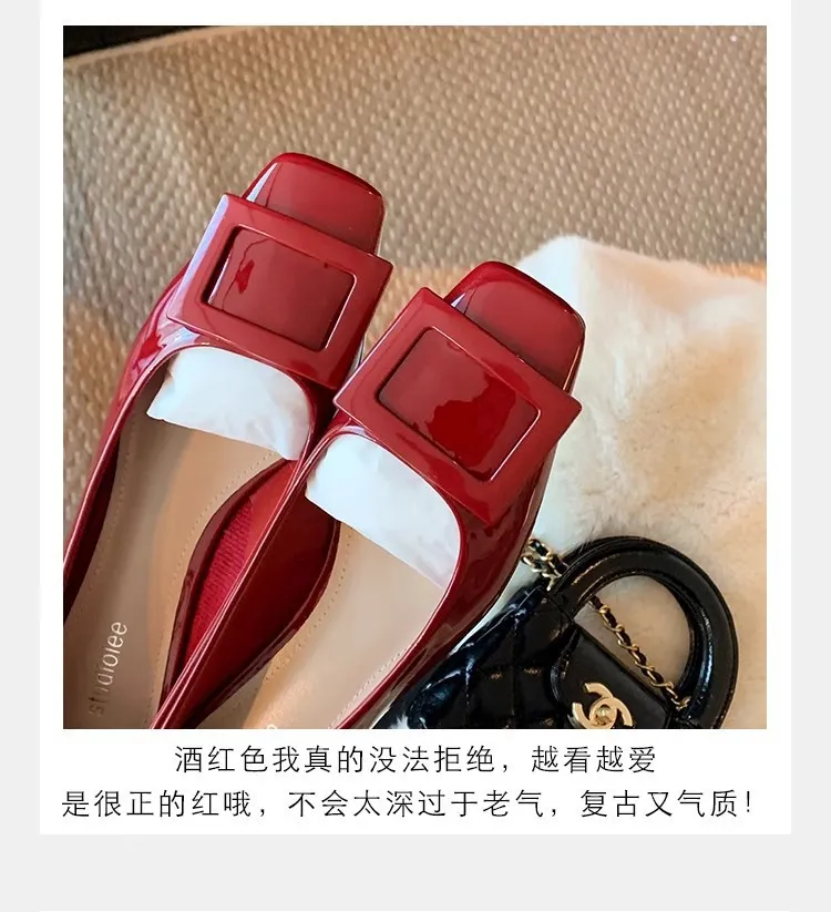 Women's Classic Square Buckle Work Heels - Thick Heel, Square Toe, Elegant Style High Heel Shoes for Spring - Studiolee Grape Mom showcase 14