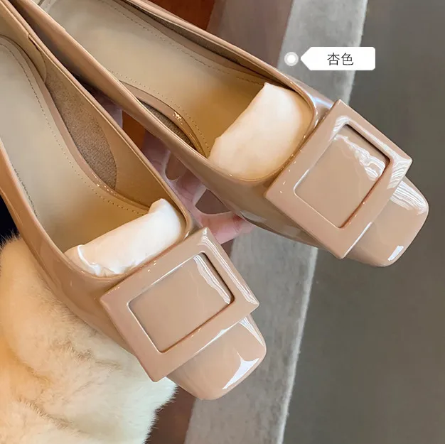 Women's Classic Square Buckle Work Heels - Thick Heel, Square Toe, Elegant Style High Heel Shoes for Spring - Studiolee Grape Mom thumbnail 6