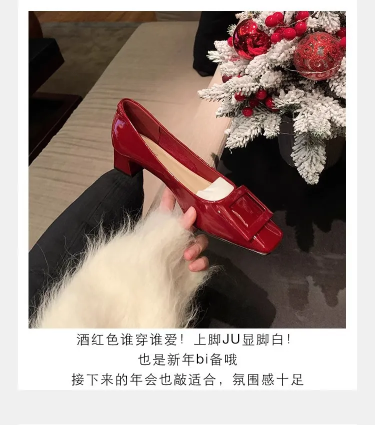 Women's Classic Square Buckle Work Heels - Thick Heel, Square Toe, Elegant Style High Heel Shoes for Spring - Studiolee Grape Mom showcase 8