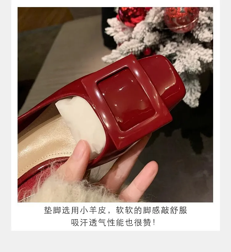Women's Classic Square Buckle Work Heels - Thick Heel, Square Toe, Elegant Style High Heel Shoes for Spring - Studiolee Grape Mom showcase 13