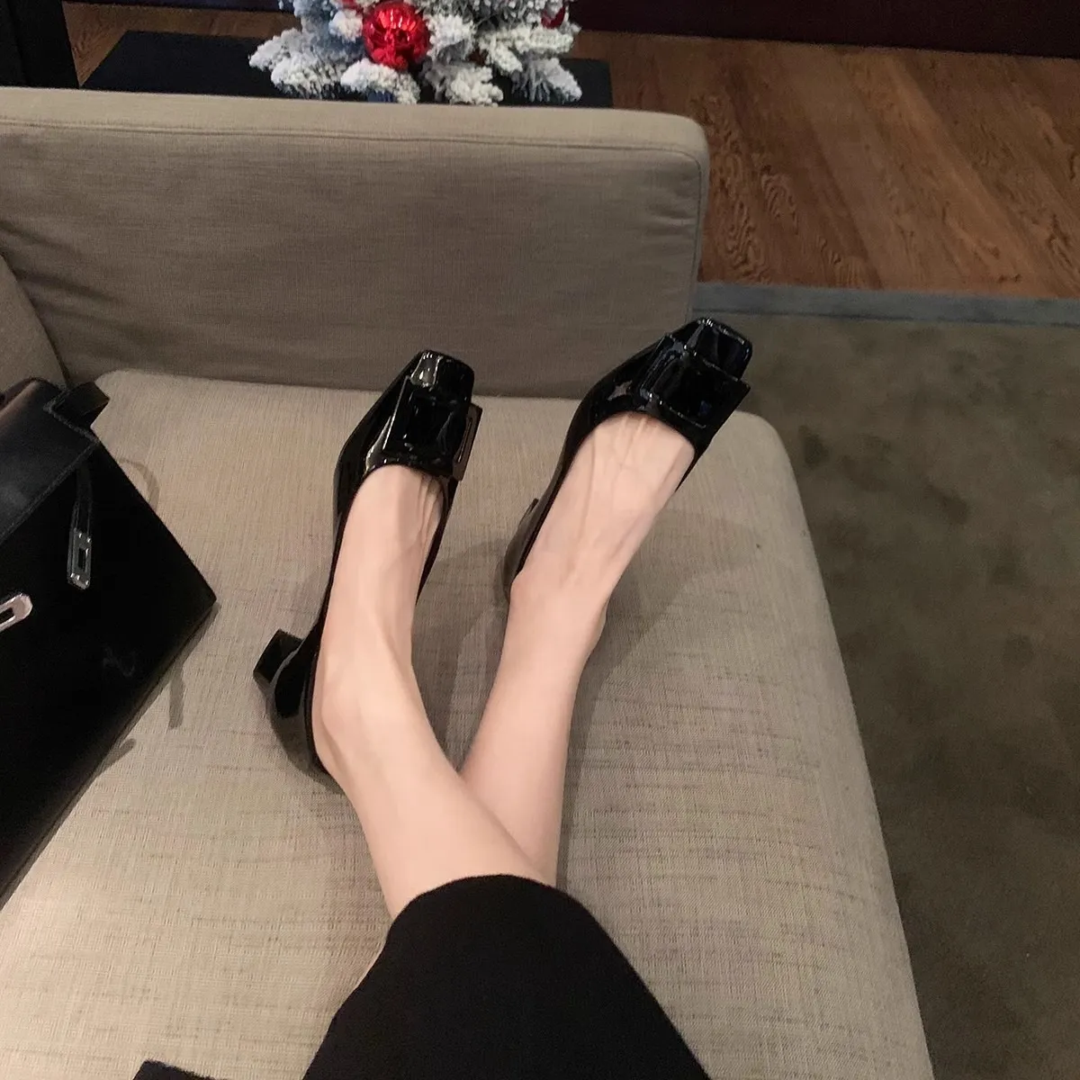 Women's Classic Square Buckle Work Heels - Thick Heel, Square Toe, Elegant Style High Heel Shoes for Spring - Studiolee Grape Mom thumbnail 4