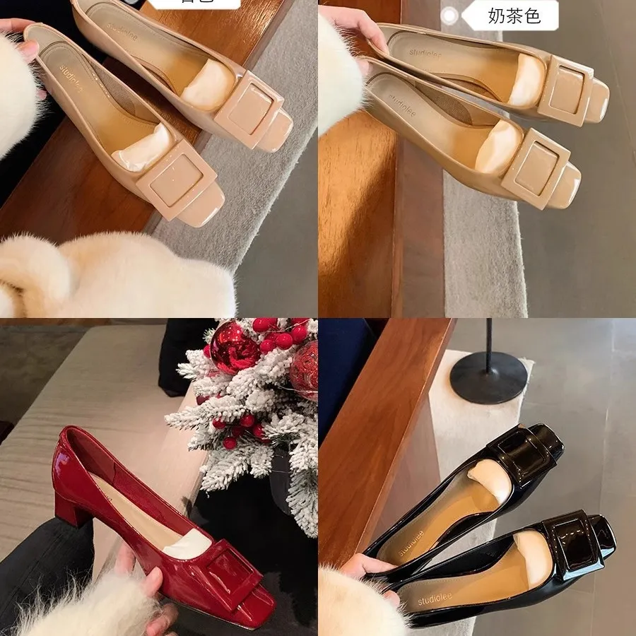 Women's Classic Square Buckle Work Heels - Thick Heel, Square Toe, Elegant Style High Heel Shoes for Spring - Studiolee Grape Mom thumbnail 2
