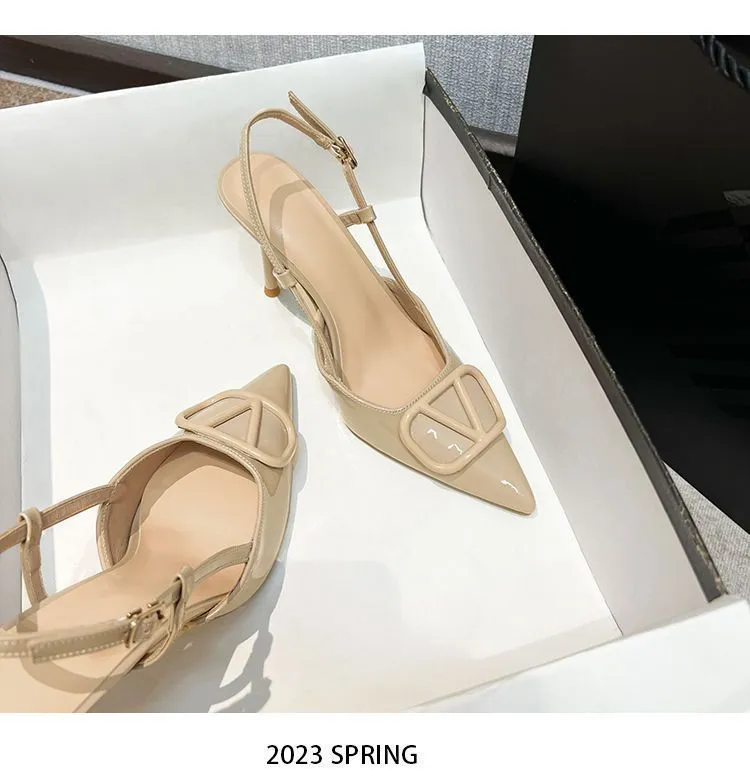 Women's Stiletto High Heels 2024 Spring Fashion Pointed Toe Buckle Sandals Elegant Outer Wear Shoes for Ladies Solid Color All-Match showcase 4