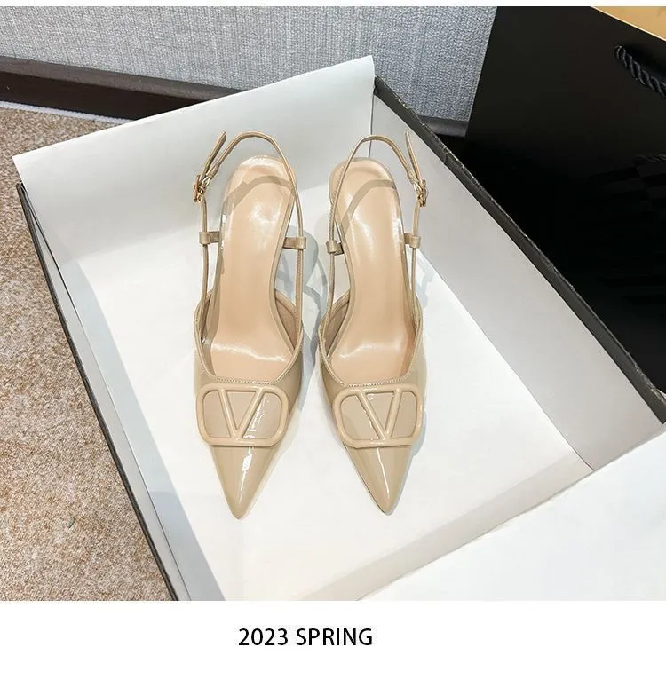 Women's Stiletto High Heels 2024 Spring Fashion Pointed Toe Buckle Sandals Elegant Outer Wear Shoes for Ladies Solid Color All-Match showcase 2