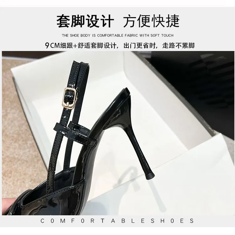 Women's Stiletto High Heels 2024 Spring Fashion Pointed Toe Buckle Sandals Elegant Outer Wear Shoes for Ladies Solid Color All-Match showcase 1