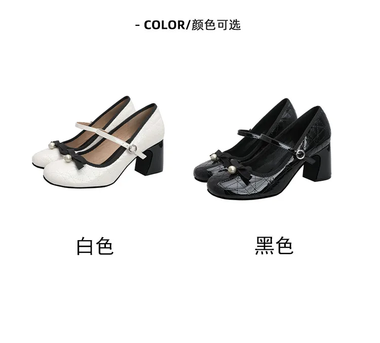 Women's High Heels Mary Jane Shoes 2025 New Design Diamond Bow Round Toe Thick Heel Evening Party Dress Shoes Elegant Comfortable showcase 7