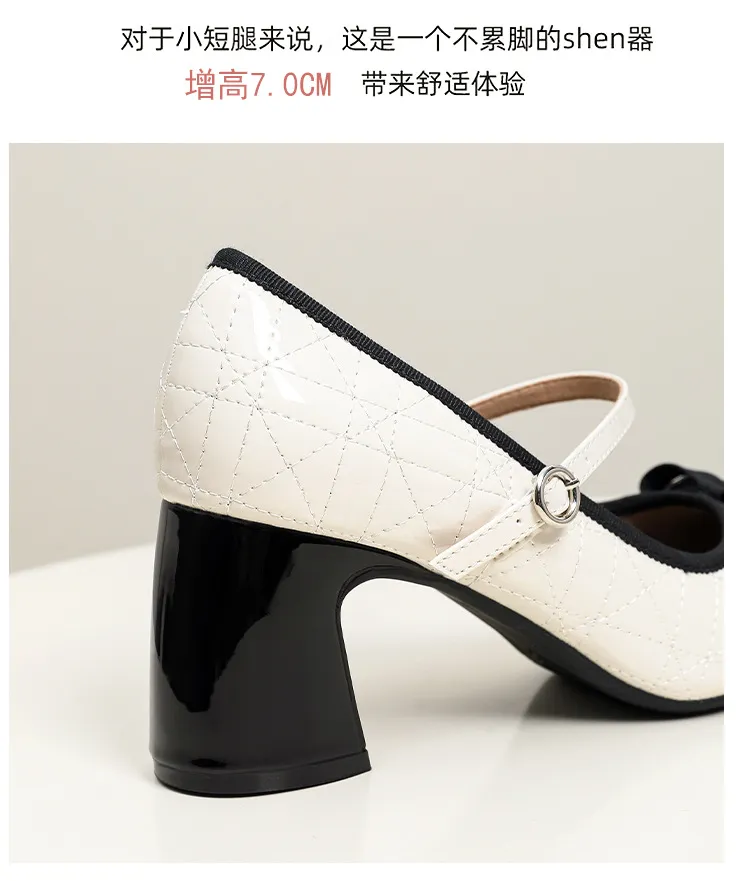 Women's High Heels Mary Jane Shoes 2025 New Design Diamond Bow Round Toe Thick Heel Evening Party Dress Shoes Elegant Comfortable showcase 11