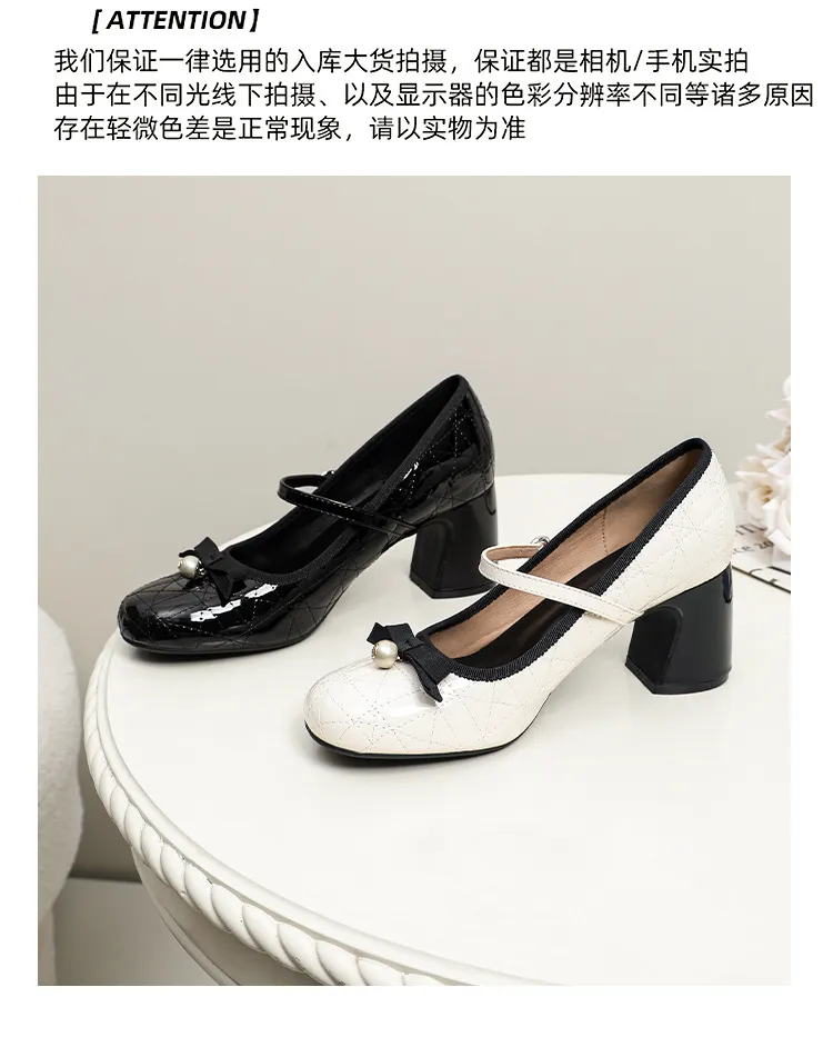 Women's High Heels Mary Jane Shoes 2025 New Design Diamond Bow Round Toe Thick Heel Evening Party Dress Shoes Elegant Comfortable showcase 5