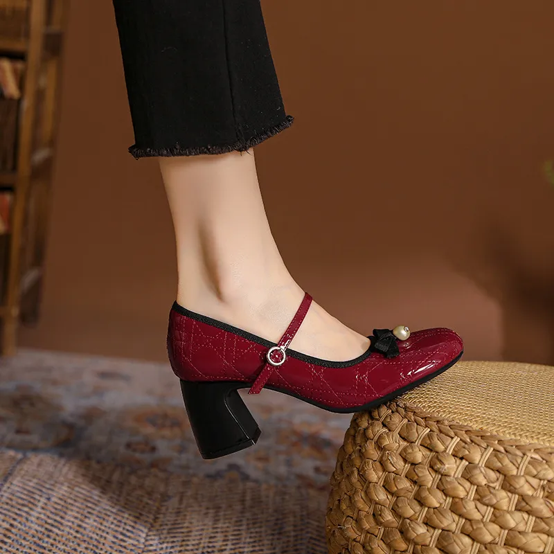 Women's High Heels Mary Jane Shoes 2025 New Design Diamond Bow Round Toe Thick Heel Evening Party Dress Shoes Elegant Comfortable thumbnail 4