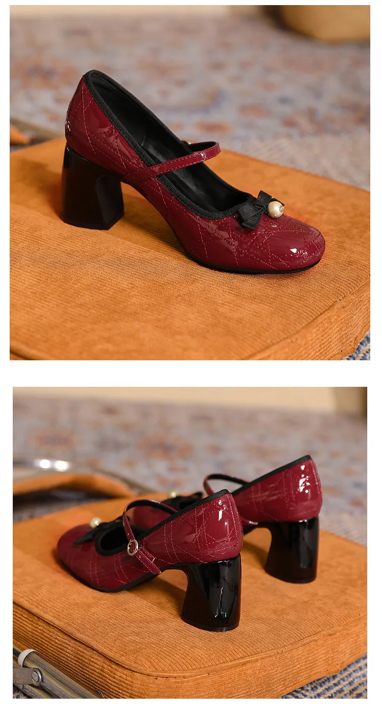 Women's High Heels Mary Jane Shoes 2025 New Design Diamond Bow Round Toe Thick Heel Evening Party Dress Shoes Elegant Comfortable showcase 20