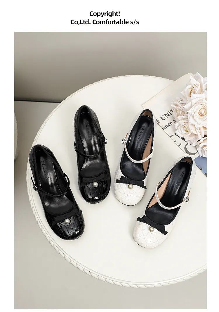 Women's High Heels Mary Jane Shoes 2025 New Design Diamond Bow Round Toe Thick Heel Evening Party Dress Shoes Elegant Comfortable showcase 17