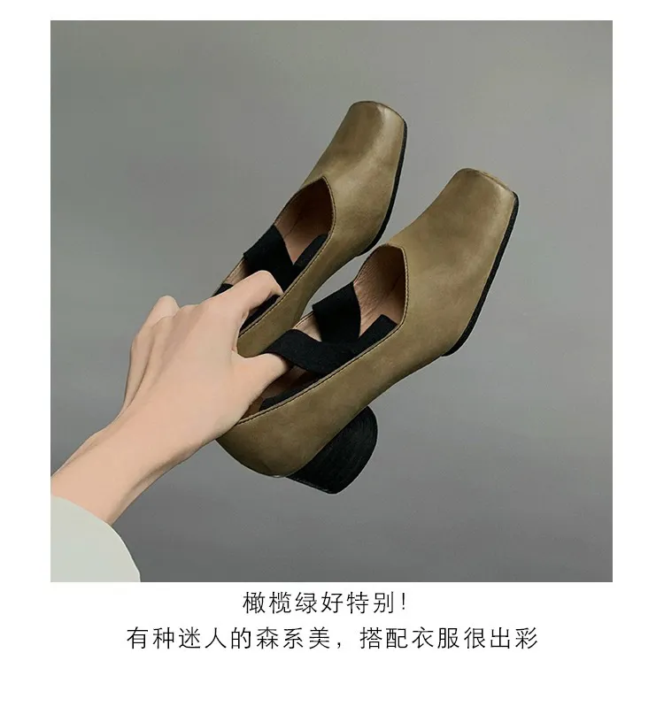 Women's Sheepskin Ballet Flats Square Toe Cross Strap Comfortable Retro Style Thick Sole Casual Walking Shoes showcase 17