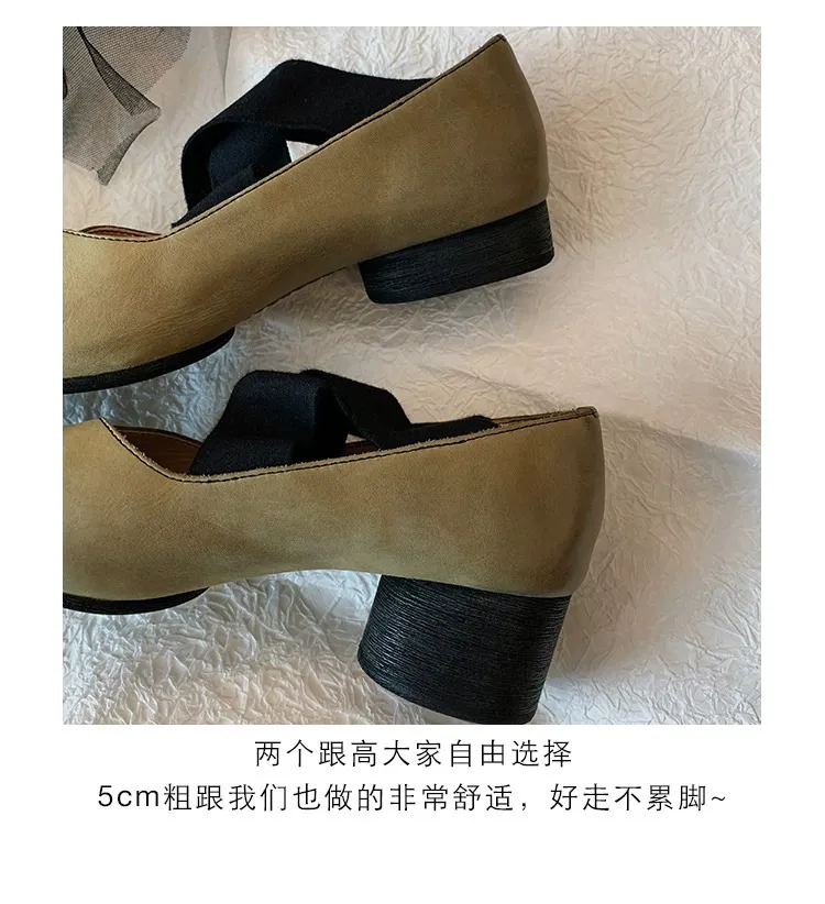 Women's Sheepskin Ballet Flats Square Toe Cross Strap Comfortable Retro Style Thick Sole Casual Walking Shoes showcase 20