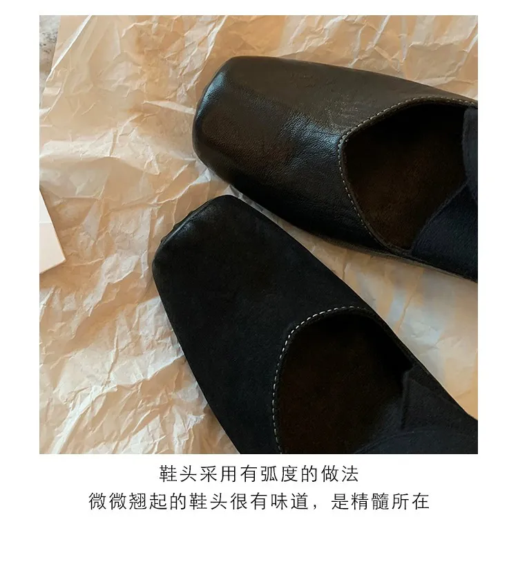 Women's Sheepskin Ballet Flats Square Toe Cross Strap Comfortable Retro Style Thick Sole Casual Walking Shoes showcase 19