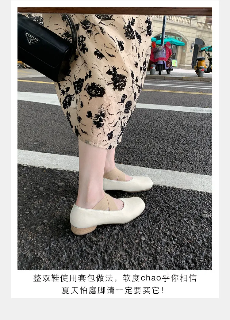 Women's Sheepskin Ballet Flats Square Toe Cross Strap Comfortable Retro Style Thick Sole Casual Walking Shoes thumbnail 7