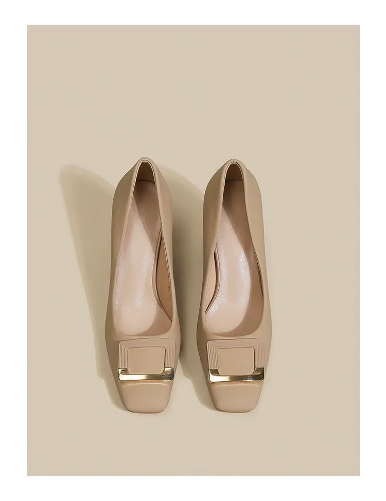Women's Square Buckle Chunky Heel High Heels - Comfortable Versatile Mid-Heel Shoes for Spring & Autumn - Square Toe Court Shoes for Skirts & Dresses showcase 7