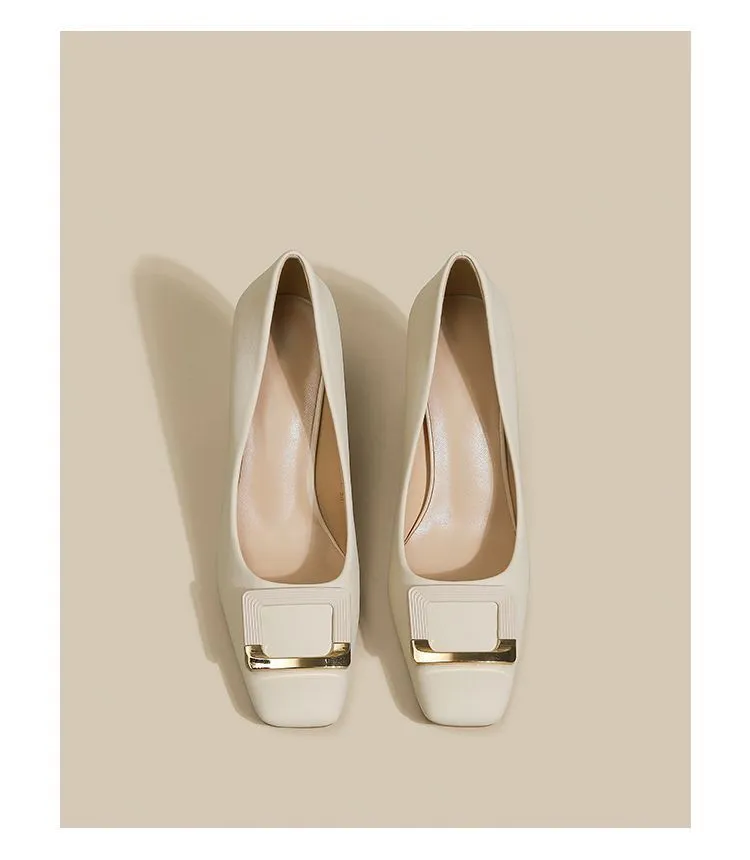 Women's Square Buckle Chunky Heel High Heels - Comfortable Versatile Mid-Heel Shoes for Spring & Autumn - Square Toe Court Shoes for Skirts & Dresses showcase 10