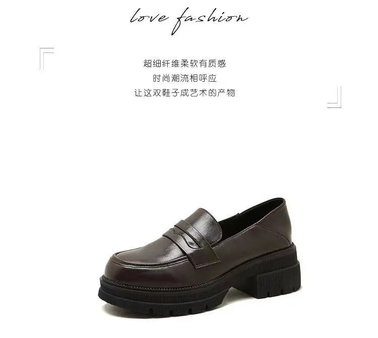Women's High Heels Leather Loafers - 2026 Spring Autumn Chunky Heel Thick Sole Slip-On Shoes - Comfortable Soft Sole Versatile Fashion showcase 5