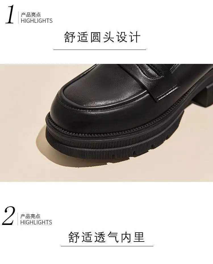 Women's High Heels Leather Loafers - 2026 Spring Autumn Chunky Heel Thick Sole Slip-On Shoes - Comfortable Soft Sole Versatile Fashion showcase 6