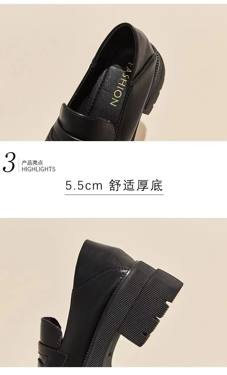 Women's High Heels Leather Loafers - 2026 Spring Autumn Chunky Heel Thick Sole Slip-On Shoes - Comfortable Soft Sole Versatile Fashion showcase 7