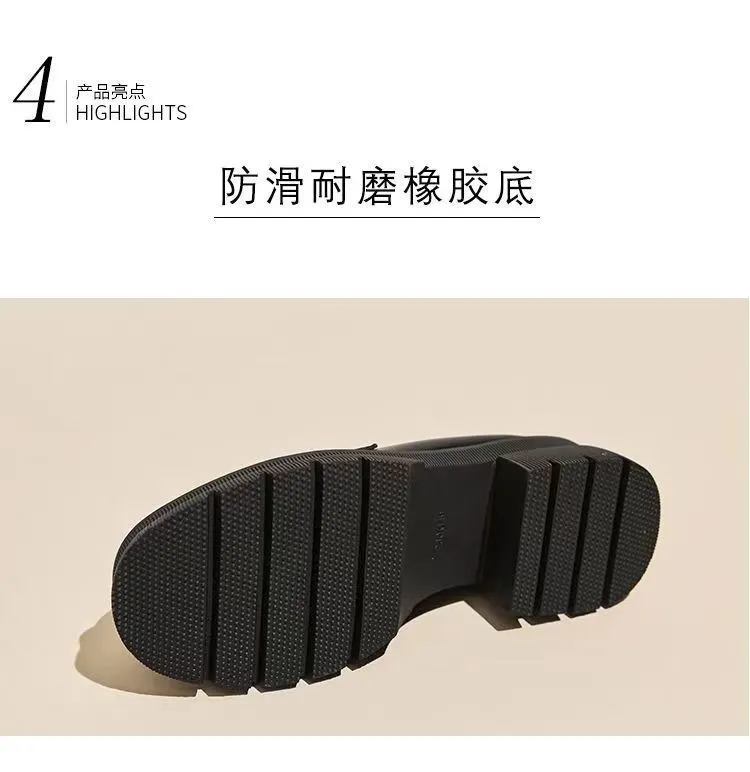 Women's High Heels Leather Loafers - 2026 Spring Autumn Chunky Heel Thick Sole Slip-On Shoes - Comfortable Soft Sole Versatile Fashion showcase 8