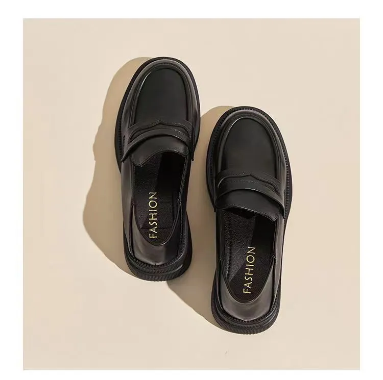 Women's High Heels Leather Loafers - 2026 Spring Autumn Chunky Heel Thick Sole Slip-On Shoes - Comfortable Soft Sole Versatile Fashion showcase 16