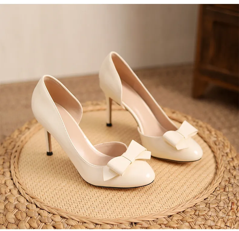 Women's Nude High Heels Stiletto Pumps - Elegant Patent Leather Bow Accent, Pointed Toe Dress Shoes for Parties, Weddings, and Special Occasions - 2025 Style showcase 14