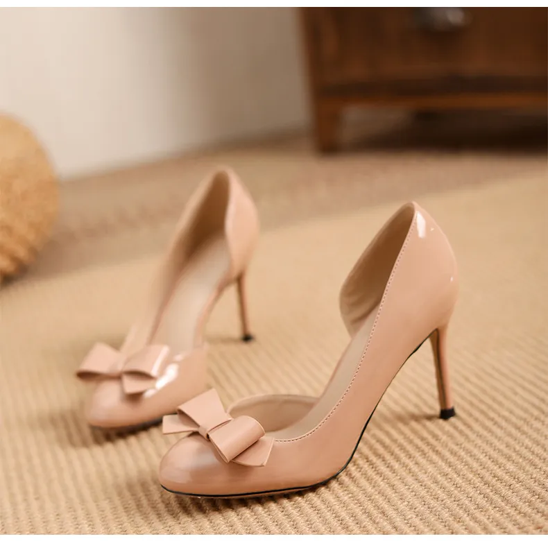 Women's Nude High Heels Stiletto Pumps - Elegant Patent Leather Bow Accent, Pointed Toe Dress Shoes for Parties, Weddings, and Special Occasions - 2025 Style showcase 11