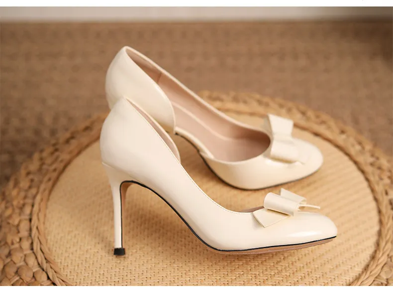 Women's Nude High Heels Stiletto Pumps - Elegant Patent Leather Bow Accent, Pointed Toe Dress Shoes for Parties, Weddings, and Special Occasions - 2025 Style showcase 13