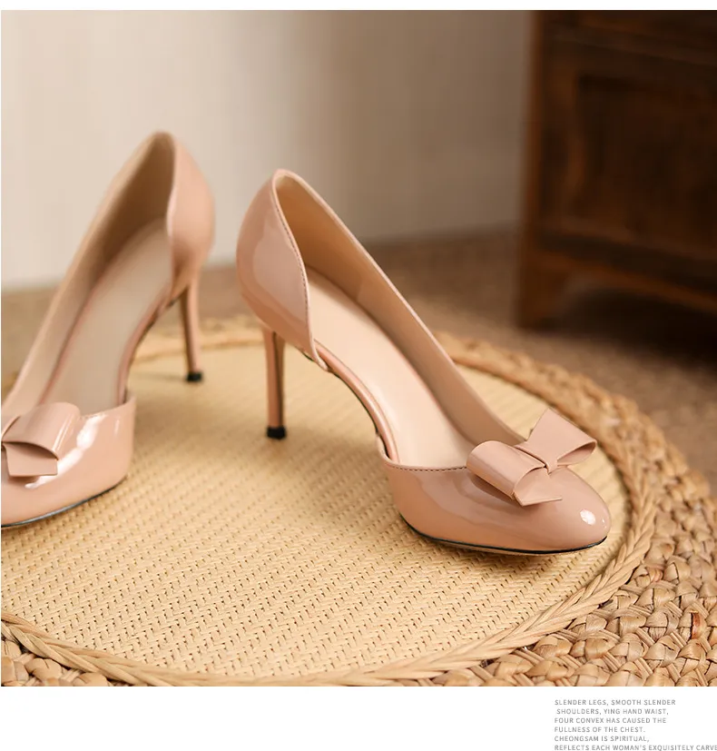 Women's Nude High Heels Stiletto Pumps - Elegant Patent Leather Bow Accent, Pointed Toe Dress Shoes for Parties, Weddings, and Special Occasions - 2025 Style showcase 12