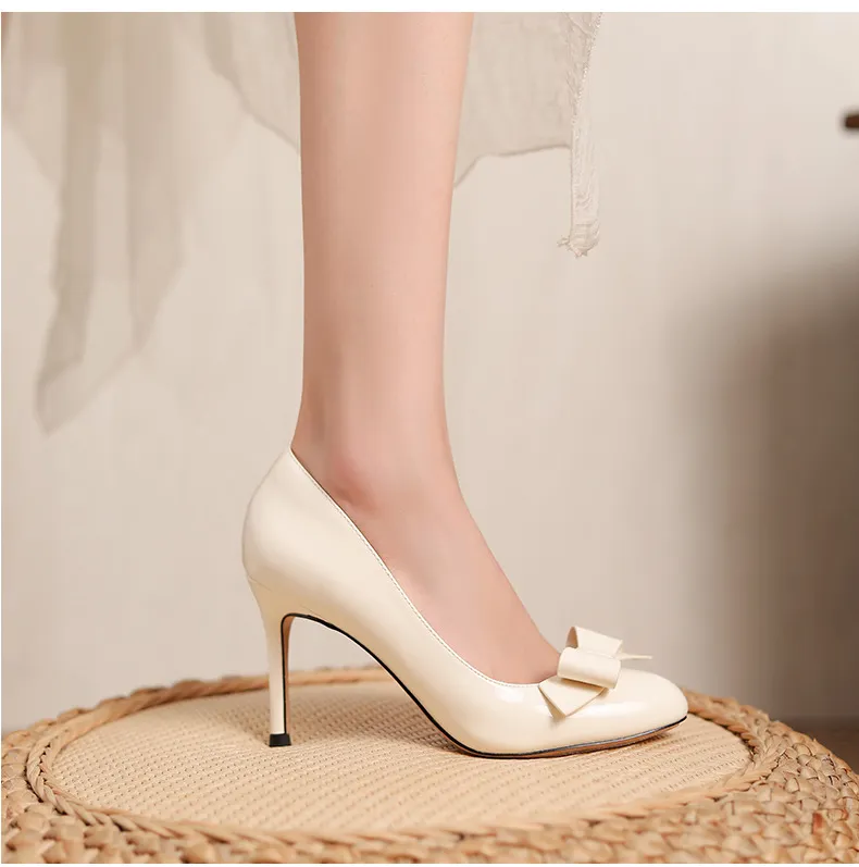 Women's Nude High Heels Stiletto Pumps - Elegant Patent Leather Bow Accent, Pointed Toe Dress Shoes for Parties, Weddings, and Special Occasions - 2025 Style showcase 18