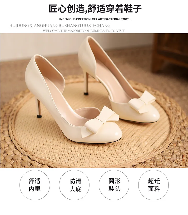 Women's Nude High Heels Stiletto Pumps - Elegant Patent Leather Bow Accent, Pointed Toe Dress Shoes for Parties, Weddings, and Special Occasions - 2025 Style showcase 2