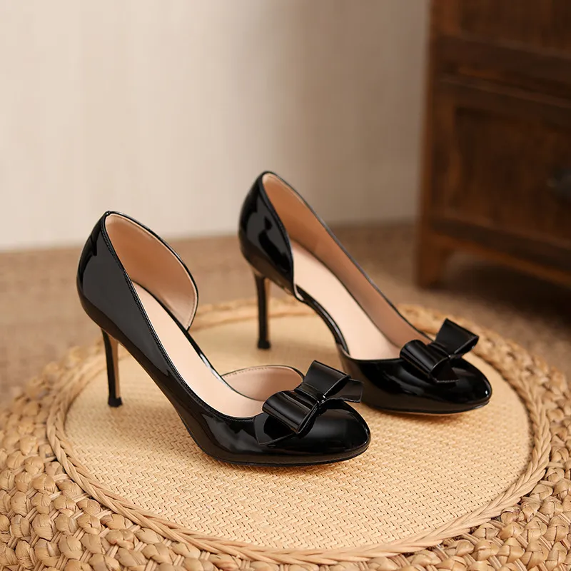 Women's Nude High Heels Stiletto Pumps - Elegant Patent Leather Bow Accent, Pointed Toe Dress Shoes for Parties, Weddings, and Special Occasions - 2025 Style thumbnail 7