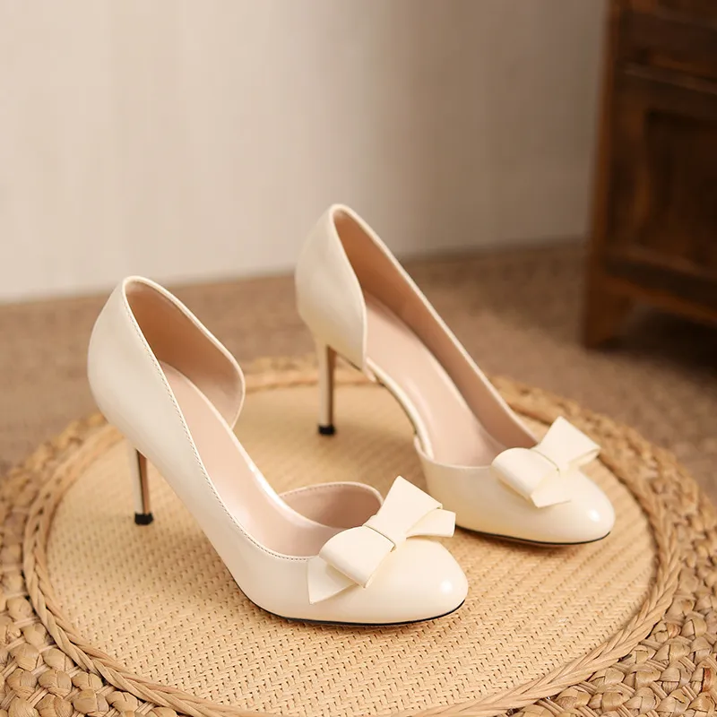 Women's Nude High Heels Stiletto Pumps - Elegant Patent Leather Bow Accent, Pointed Toe Dress Shoes for Parties, Weddings, and Special Occasions - 2025 Style thumbnail 6