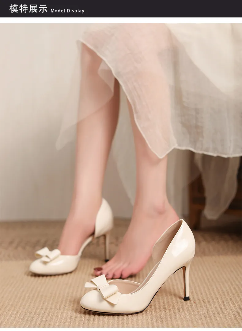 Women's Nude High Heels Stiletto Pumps - Elegant Patent Leather Bow Accent, Pointed Toe Dress Shoes for Parties, Weddings, and Special Occasions - 2025 Style showcase 16