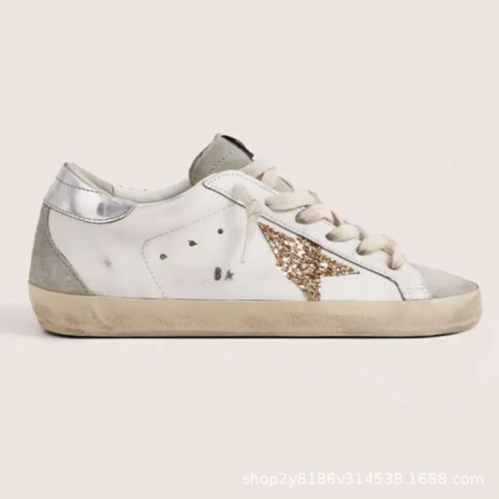 Golden Goose Style Distressed Sneakers for Men & Women - Classic Leather Look, All-Match Fashion Sneakers, Increased Height, Comfortable Board Shoes thumbnail 9