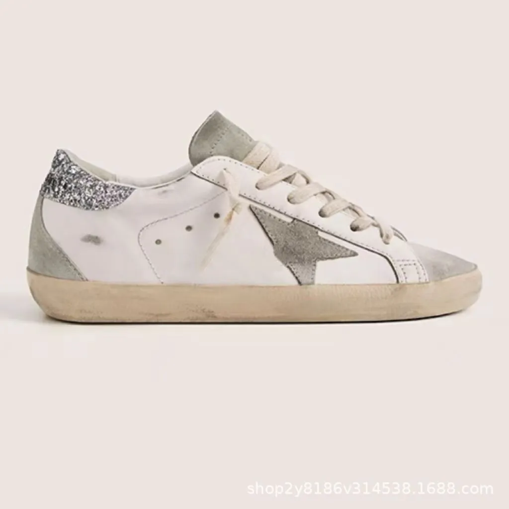 Golden Goose Style Distressed Sneakers for Men & Women - Classic Leather Look, All-Match Fashion Sneakers, Increased Height, Comfortable Board Shoes showcase 11