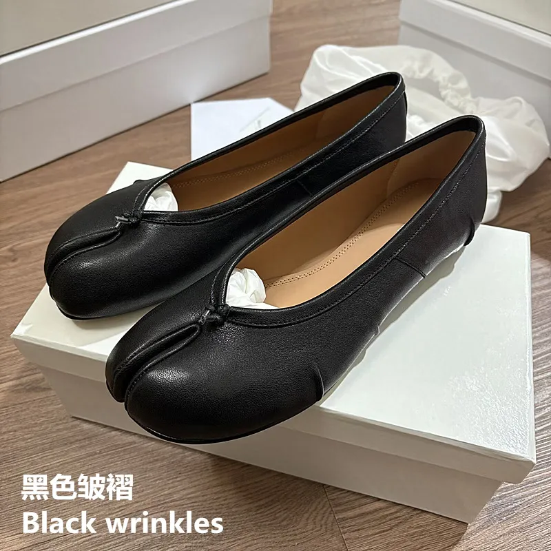 MM6 Margiela Women's Pleated Leather Ballet Flats - Genuine Leather Toe, Soft Sheepskin, Casual Folding Shoes for Ladies showcase 3
