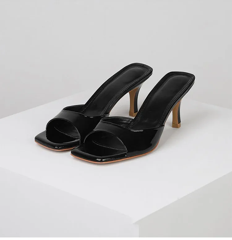 Women's Patent Leather High Heel Sandals - 2023 Summer British Style Square Heel Slippers - Plus Size Comfortable Fashion thumbnail 9